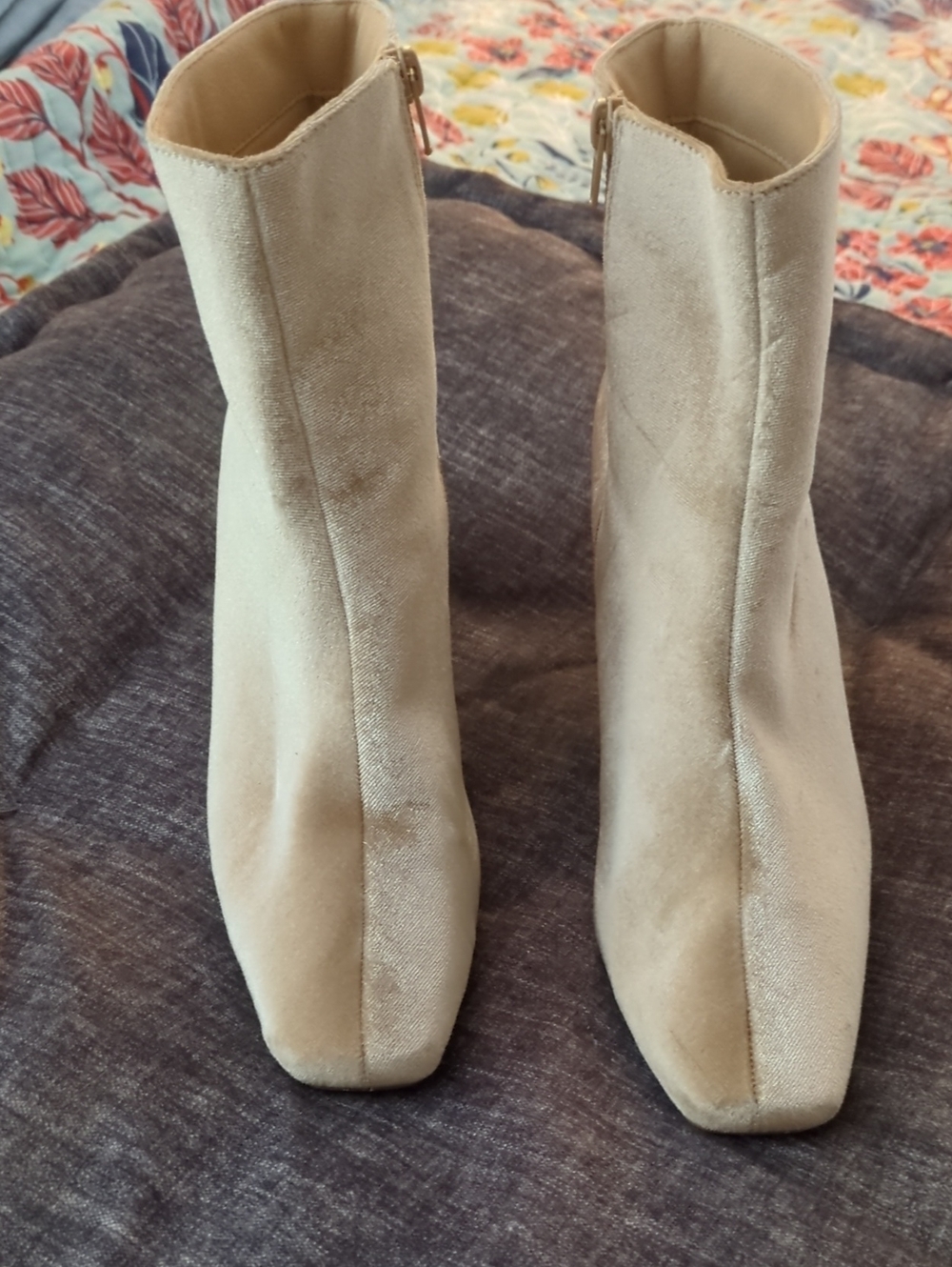 Women's Beige Suede Ankle Boots with Side Zip